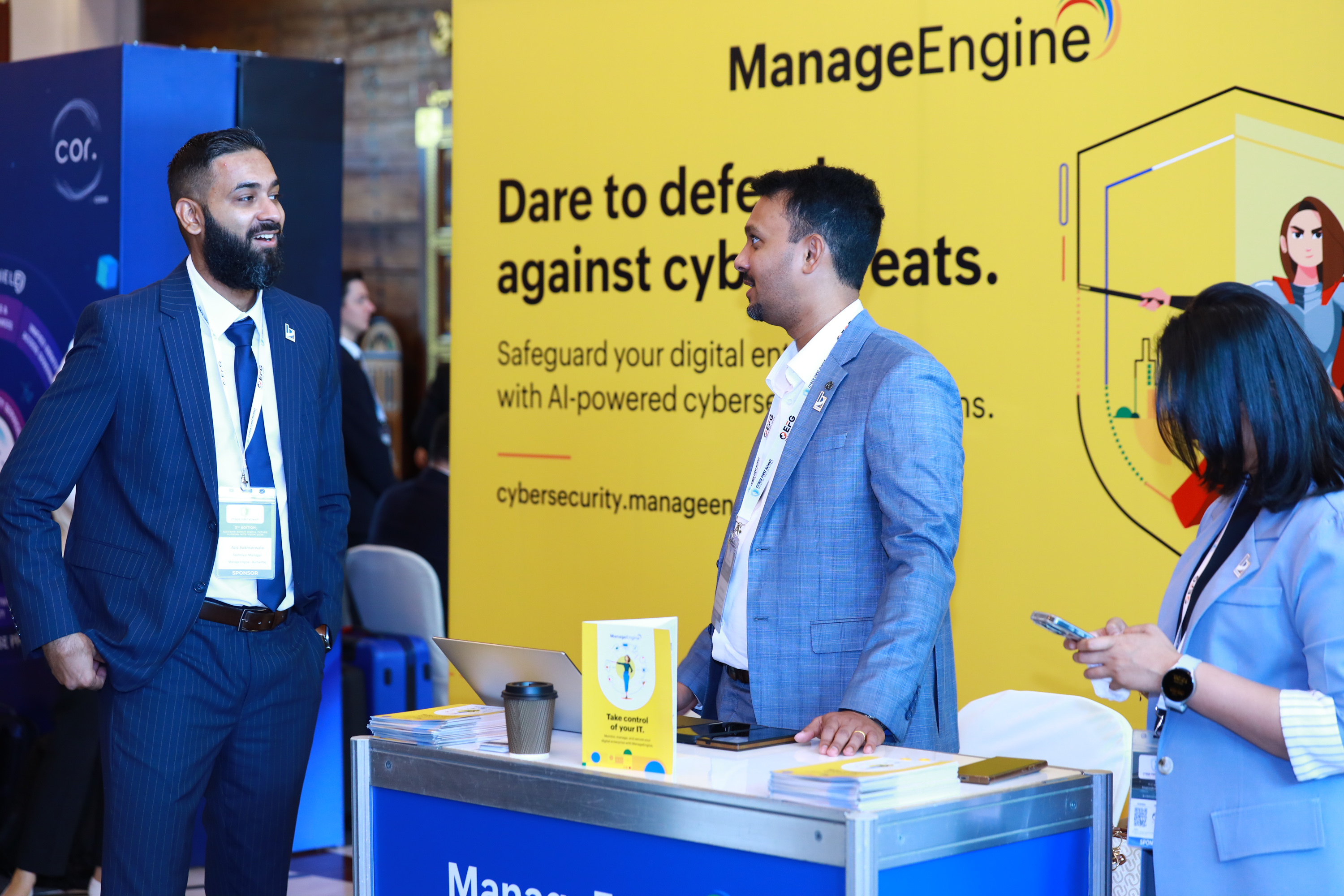 One-to-one conversation at a technology stand